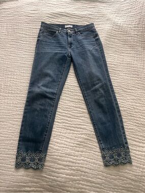 LOFT Embroidered Hem Skinny crop Jeans - Blue